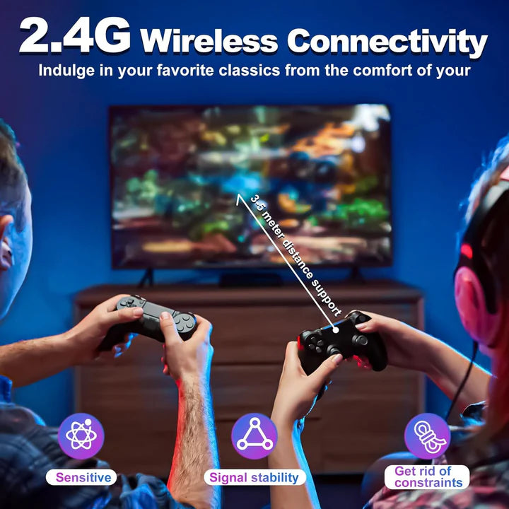M8 Retro Game-Stick, Revisit Classic Games with Built-in 9 Emulators, 20,000+ Games, 4K HDMI Output, and 2.4GHz Wireless Controller for TV Plug and Play, 64GB